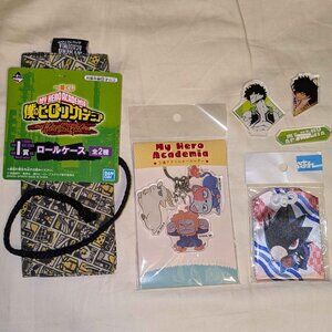 My Hero Academia goods lot - roll case, keychains, acrylic stand, omamori